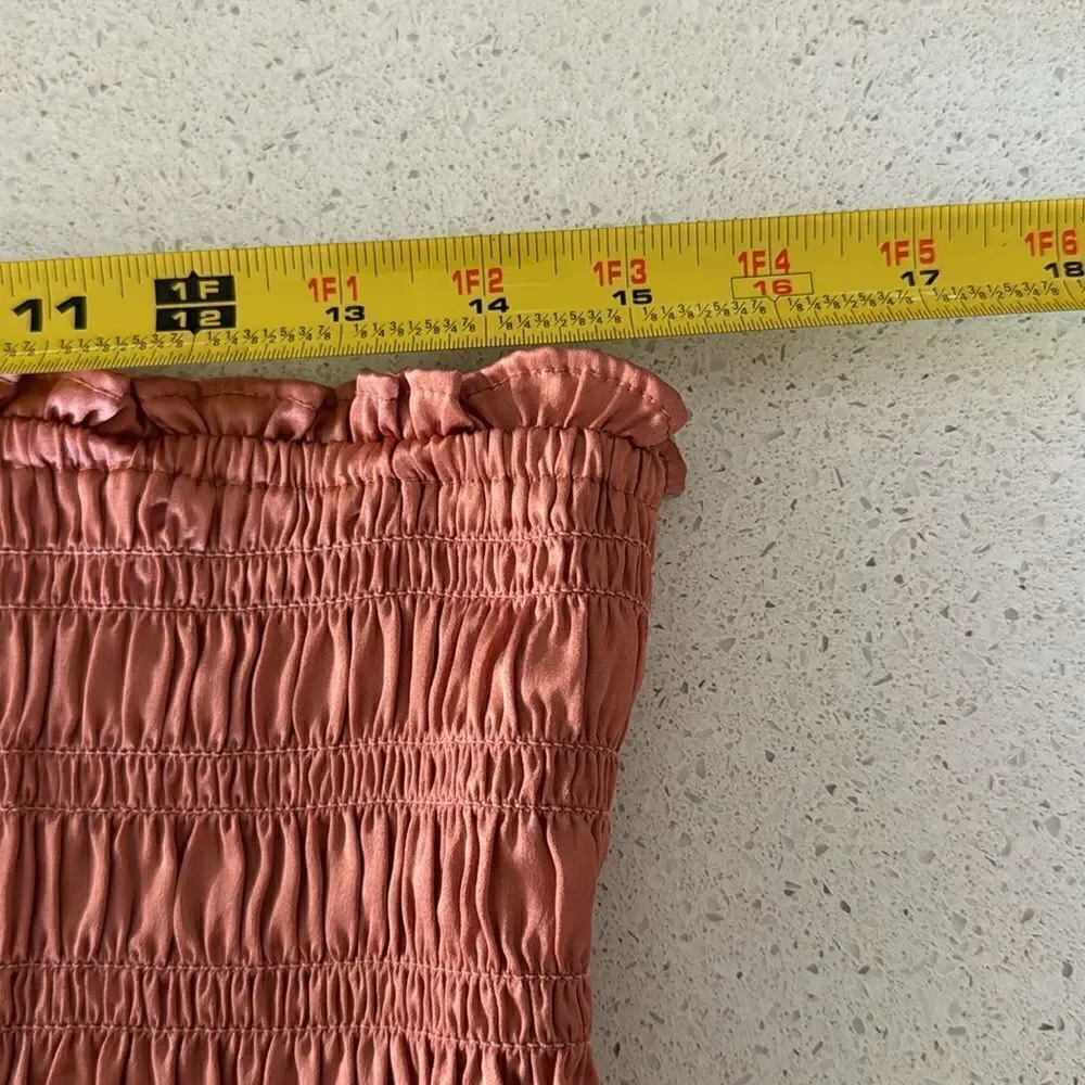 NWOT Free People Be Right Back Tube Smocked Ruffled Rose Gold Strapless Shiny